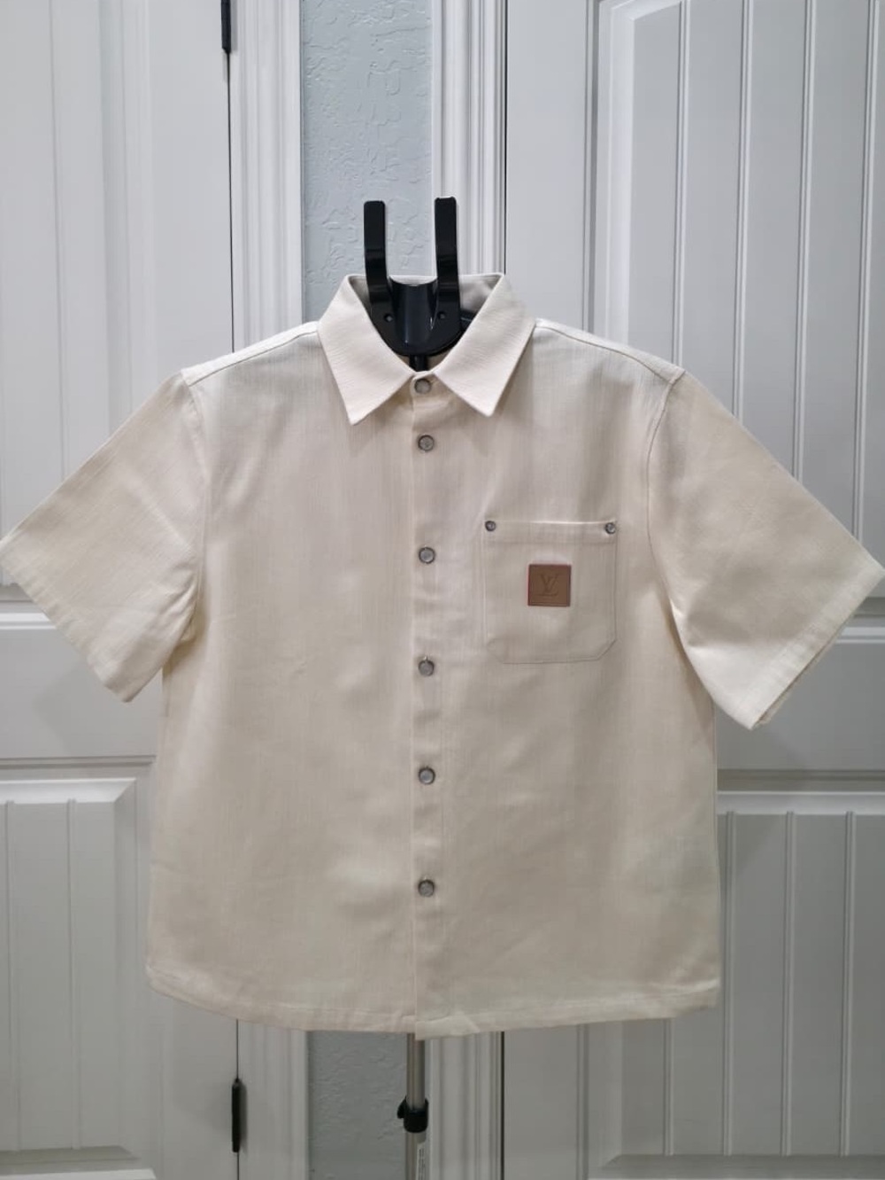 Louis Vuitton Cream Short-Sleeve Button-Down Shirt with Chest Pocket
